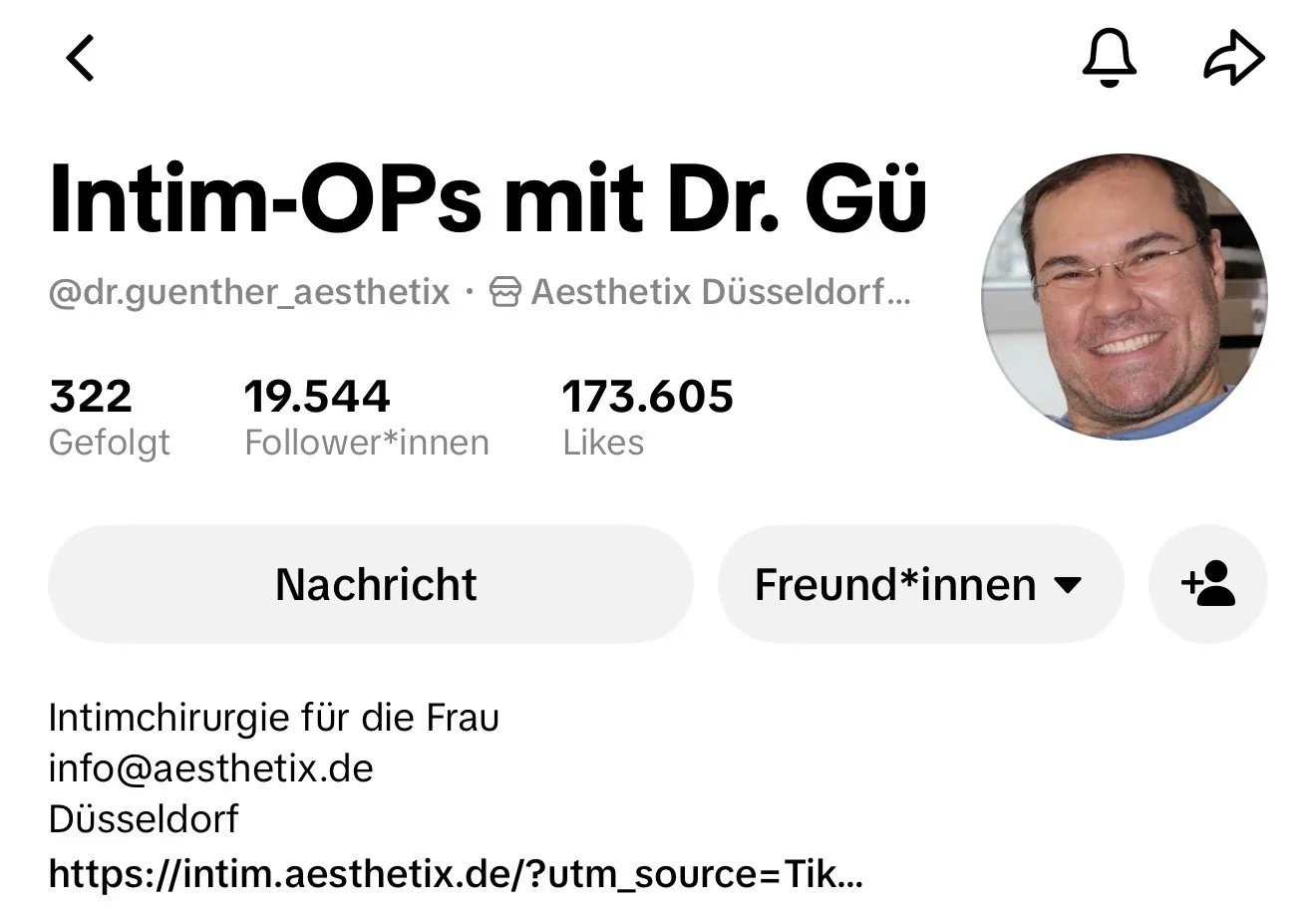 TikTok-Profil von Dr. Stephan Günther (@dr.guenther_aesthetix): Intim-OPs mit Dr. Gü
